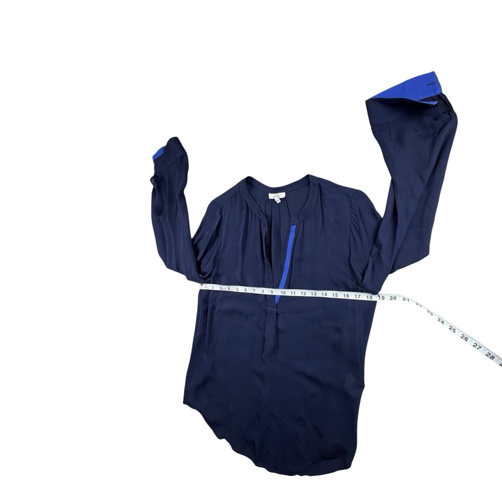 Joie 100% Silk Navy Blue Long Sleeve Popover Blouse Women's Medium - Picture 5 of 7